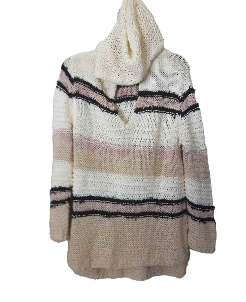 Rag & Bone Lulu Striped Chunky Open Knit Hoodie Sweater Multicolor Medium